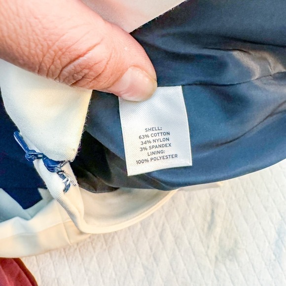 Halogen Banded Skirt Back Split Hem Blue Cream Size 8 - Picture 3 of 5